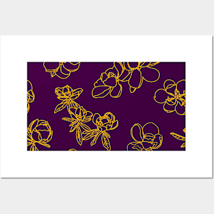 Magnolia Sketch Repeat Gold on Dark Purple 5748 Posters and Art